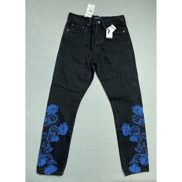 $188 Levi's 501 Jeans 27x28 Made & Crafted Selvedge High Rise Skinny Embroidered - Picture 1 of 15
